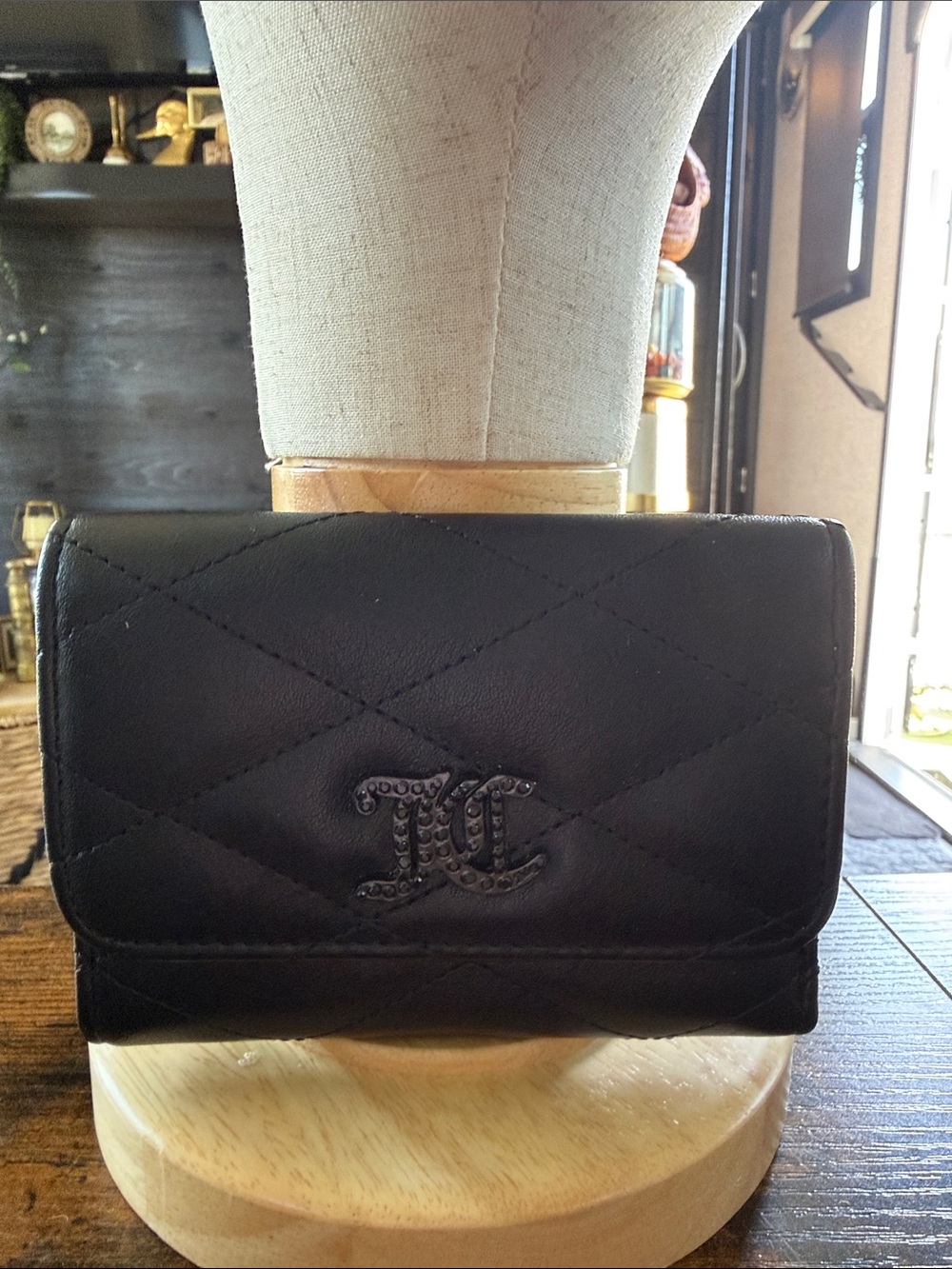 Juicy Couture Quilted Black Leather Crossbody Bag with Embossed Monogram